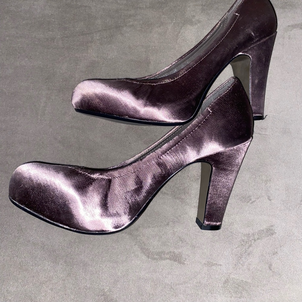 Ash Woman’s Satin & Leather Pump Shoe Preowned Brown size US 7 EUR 38